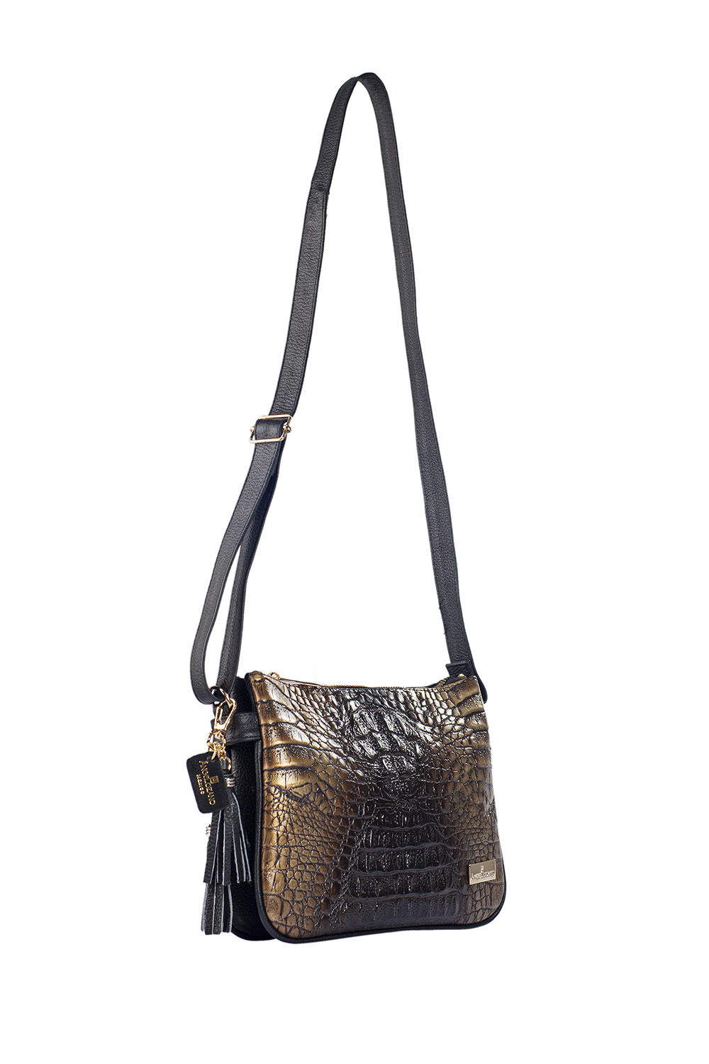 Foto 8 pulgar | Bolso para Mujer Crossbdy A Ángelozano Piel con Textura Cocodrilo color Negro