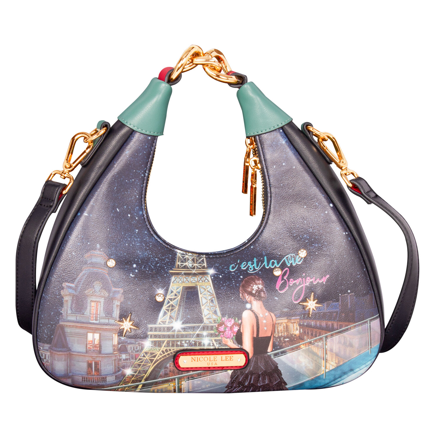 Foto 2 pulgar | Bolsa Cruzada Nicole Lee con Cadena Tonight For You Negra