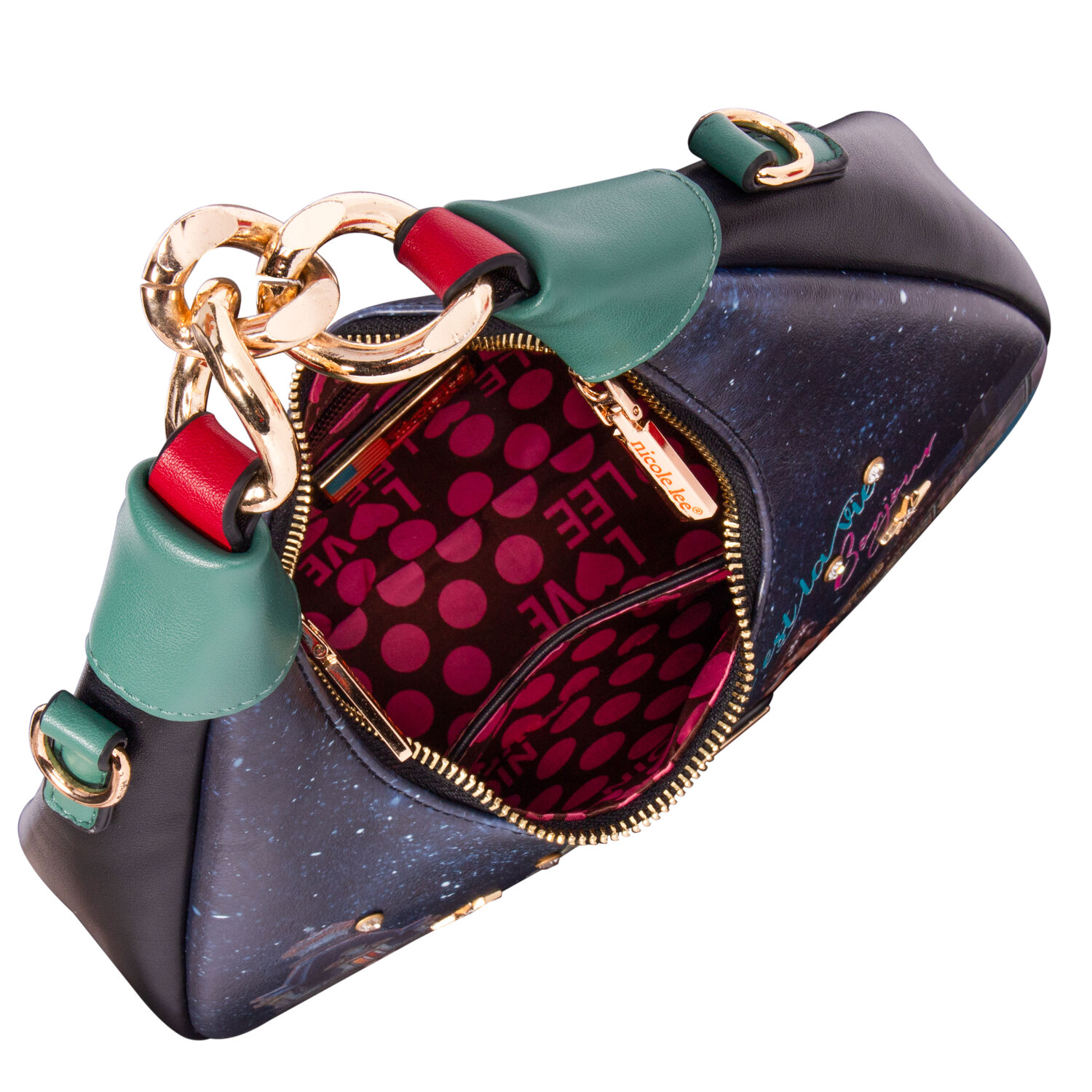 Foto 4 pulgar | Bolsa Cruzada Nicole Lee con Cadena Tonight For You Negra