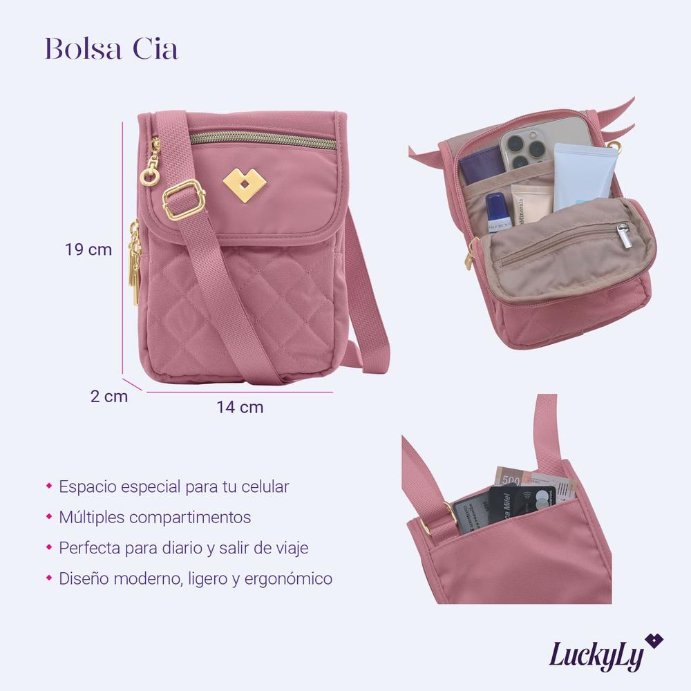 Foto 7 pulgar | Bolsa Crossbody Para Celular Luckyly Modelo Cia Rosa