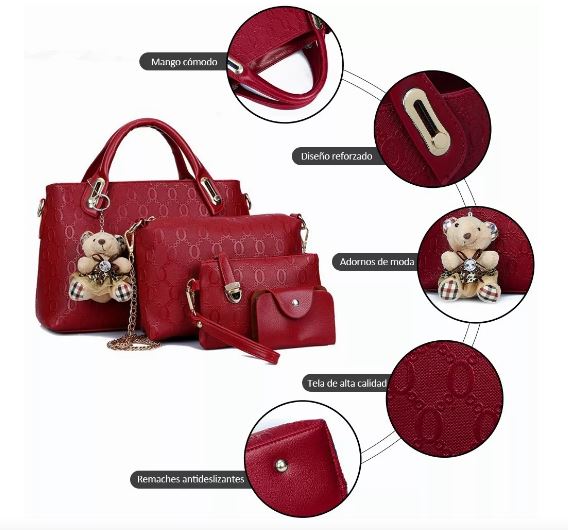 Foto 4 pulgar | Bolsas Wünd Rojas 4 Piezas para Mujer