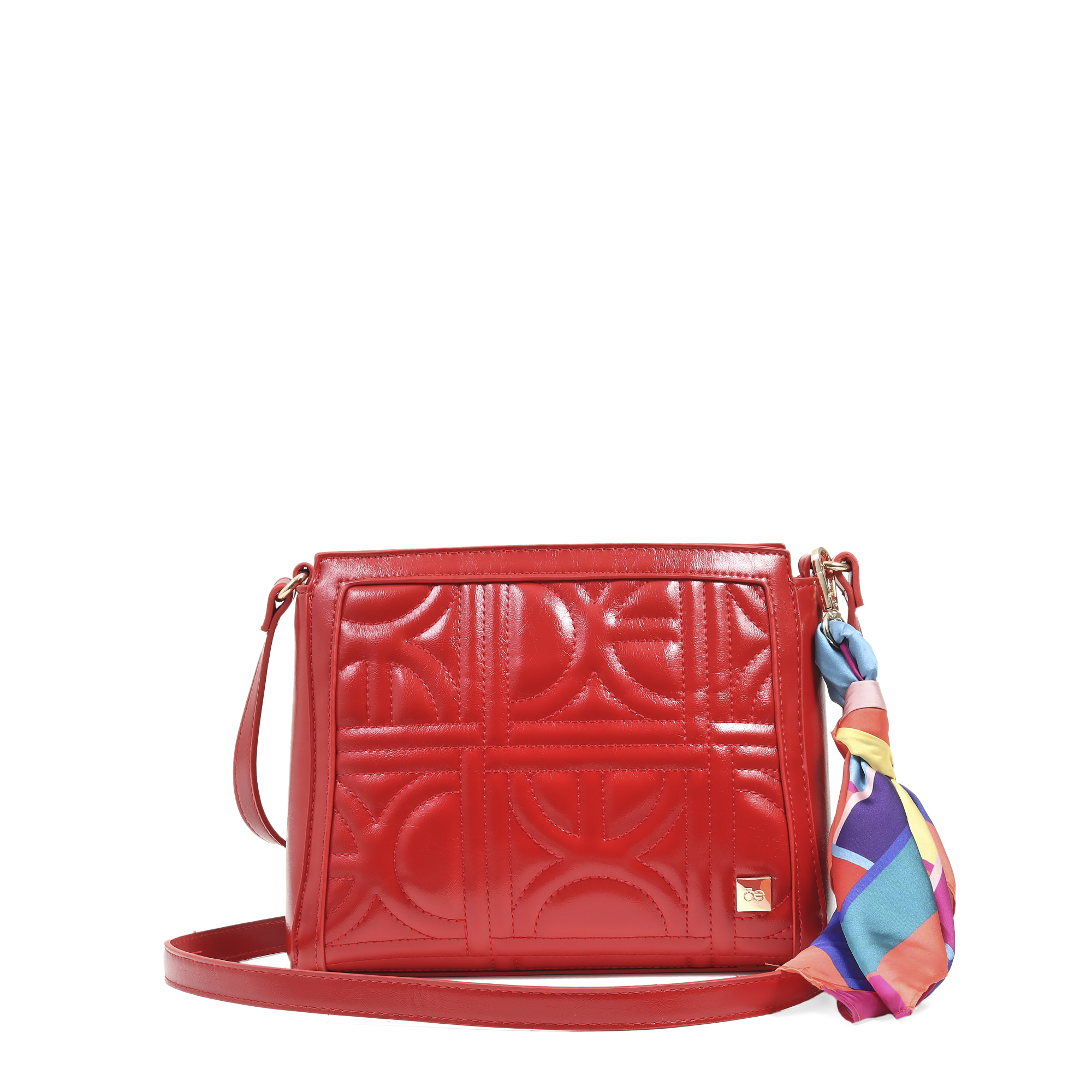 Bolsa Crossbody Look Glossy Con Mascada Color Rojo