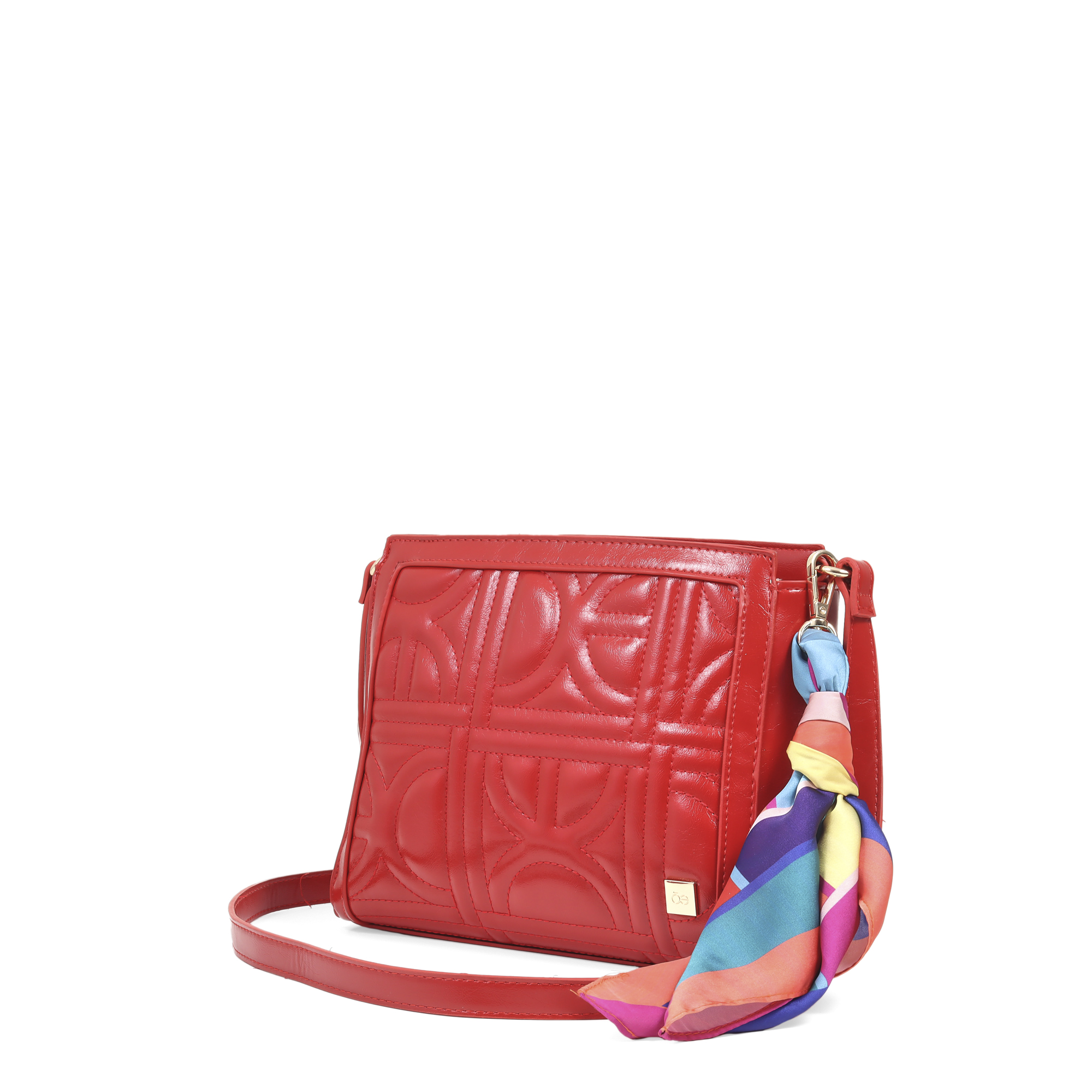 Foto 2 | Bolsa Crossbody Look Glossy Con Mascada Color Rojo