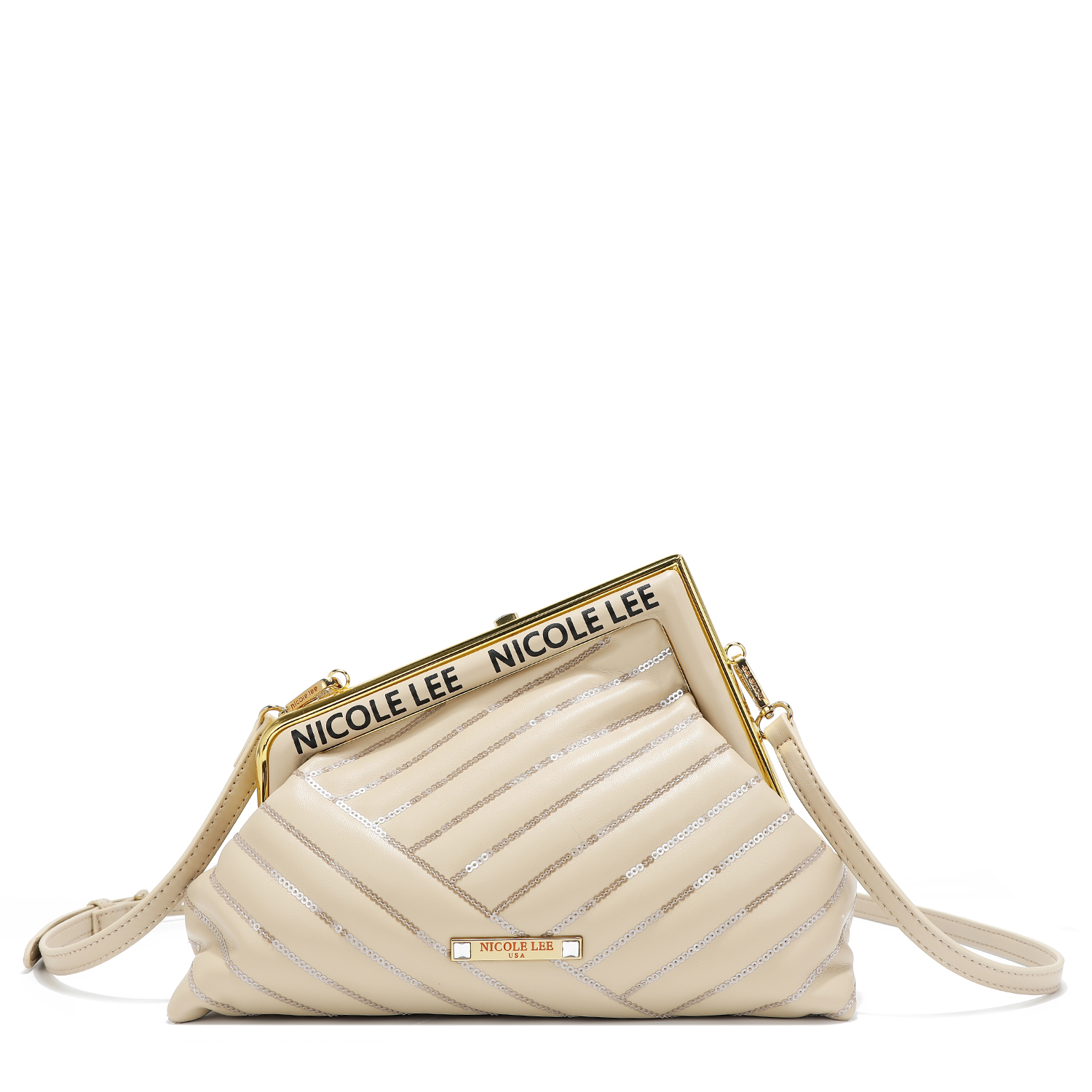 Foto 4 pulgar | Bolsa Clutch Nicole Lee con Lentejuelas y Correa Cruzada