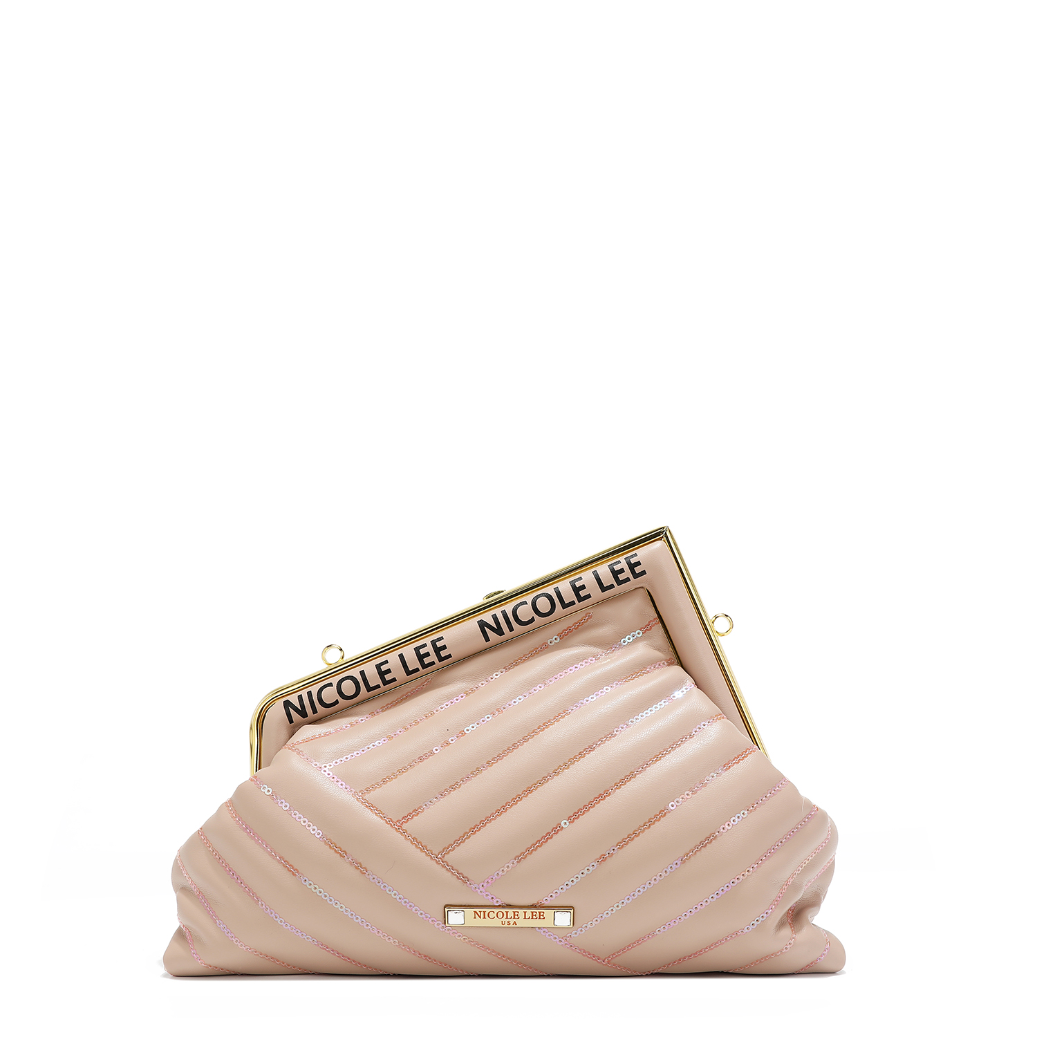 Foto 2 pulgar | Clutch Nicole Lee Tipo Trapecio con Lentejuelas Nude