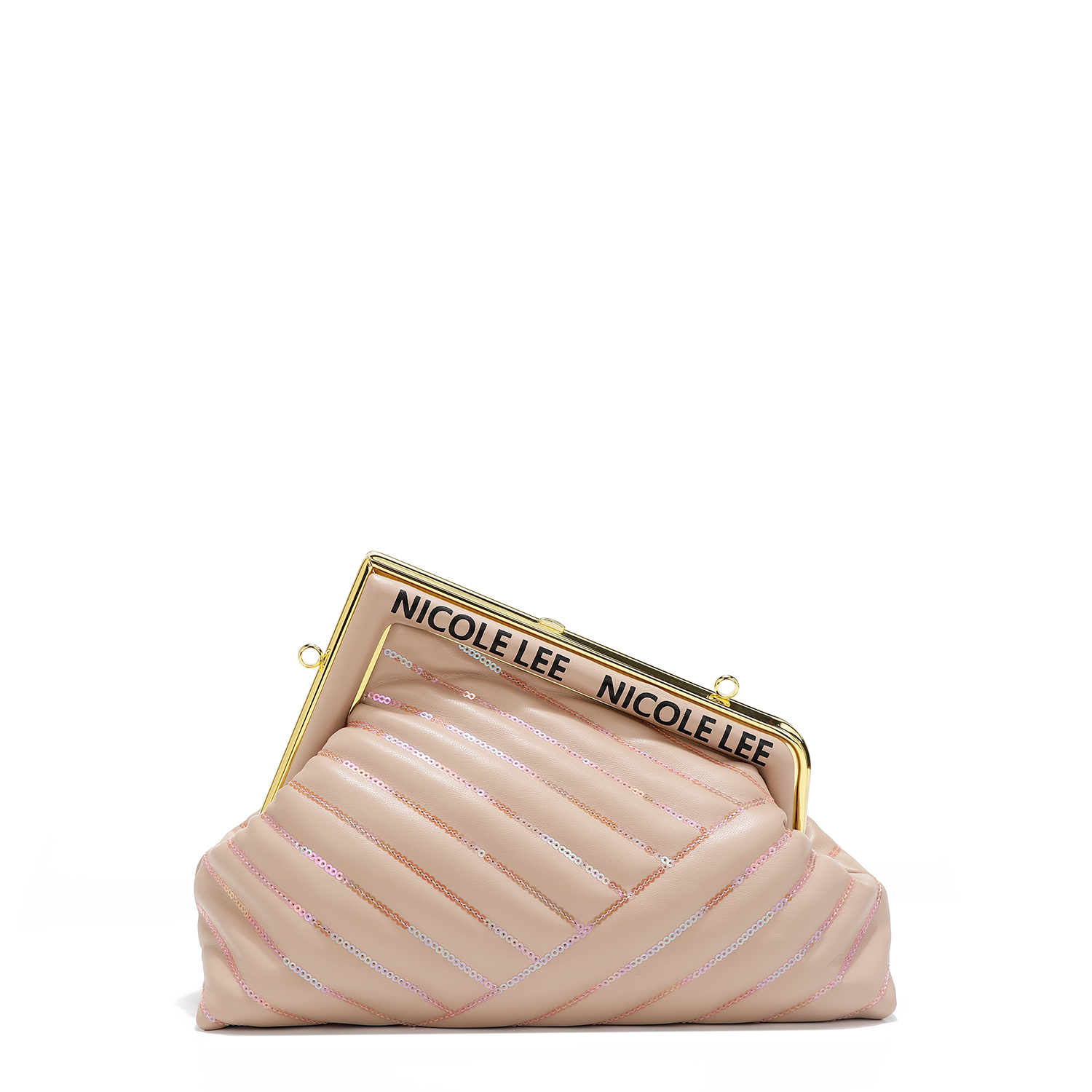 Foto 3 pulgar | Clutch Nicole Lee Tipo Trapecio con Lentejuelas Nude