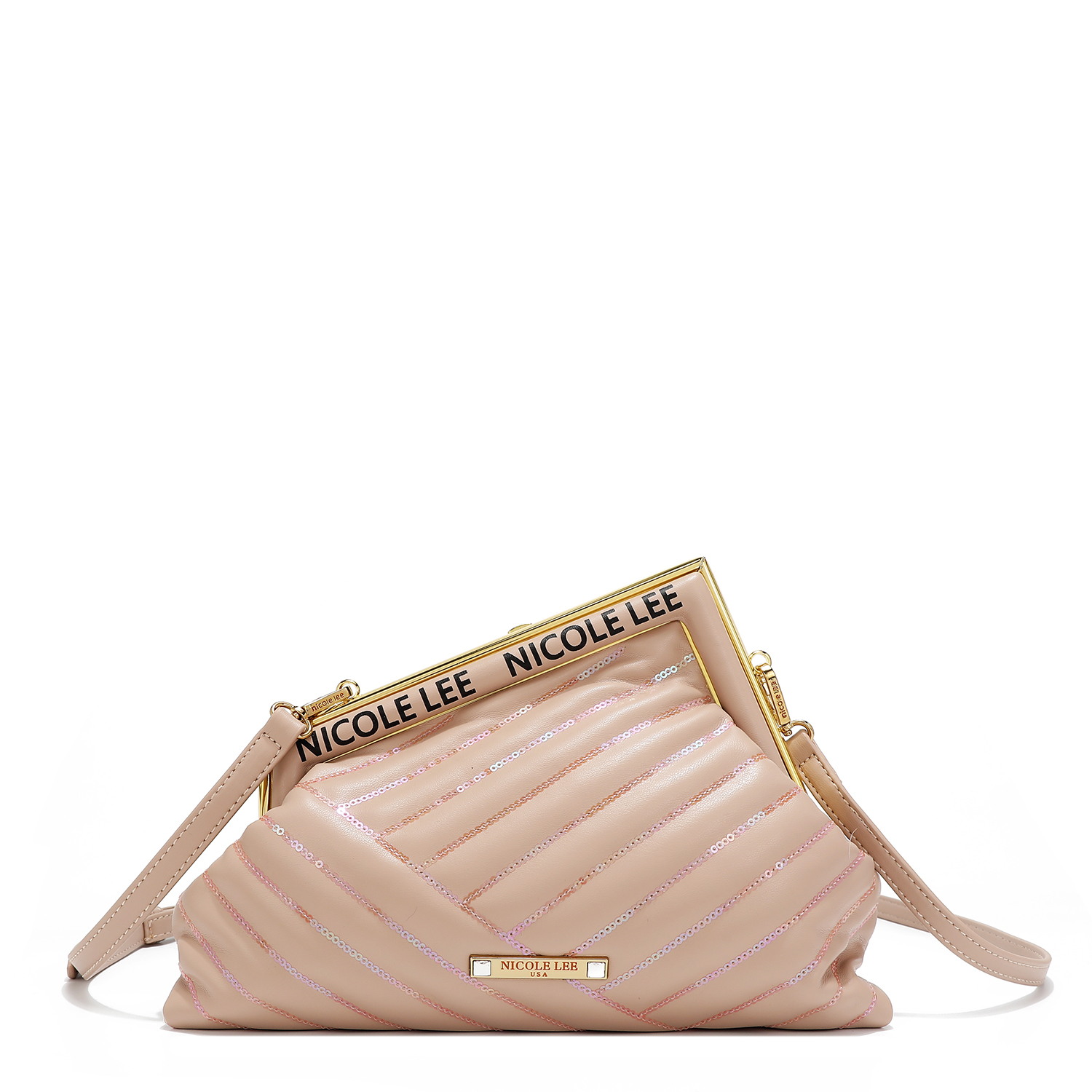 Foto 4 pulgar | Clutch Nicole Lee Tipo Trapecio con Lentejuelas Nude