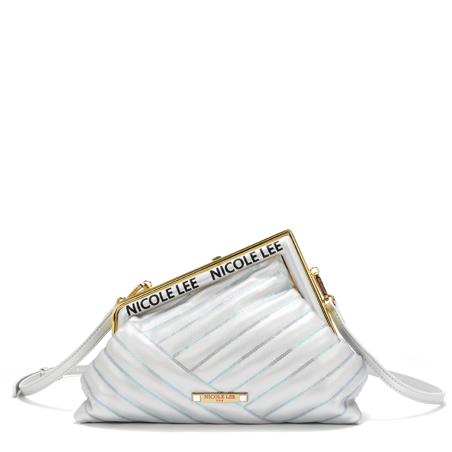 Foto 4 pulgar | Bolsa Clutch Nicole Lee Plateada con Lentejuelas