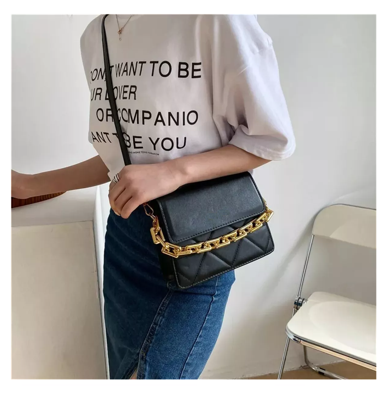 Foto 2 | Bolso De Un Hombro Con Cadena De Metal Negro