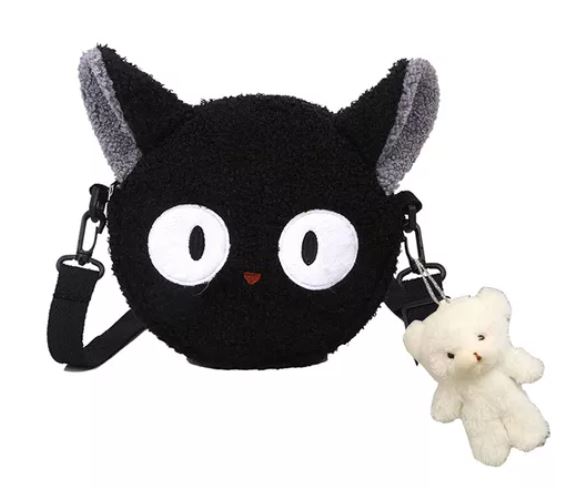 Bolsa de Peluche Crossbody Mochila en Negro para Mujer