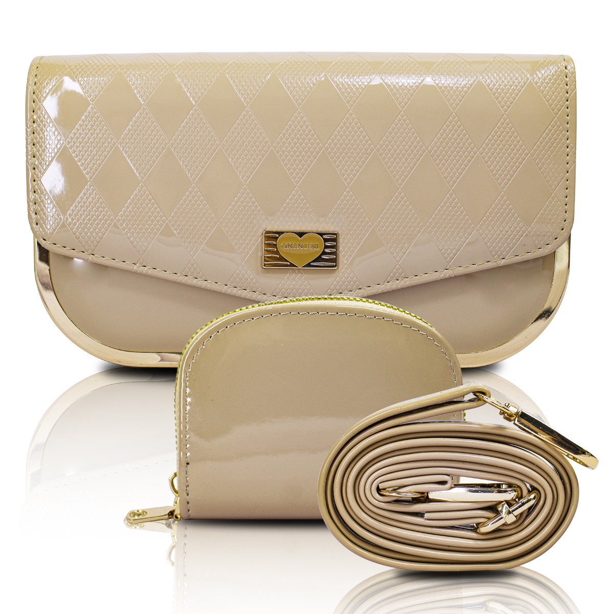 Bolso Cruzado Tipo Crossbody con Monedero Beige de Mujer