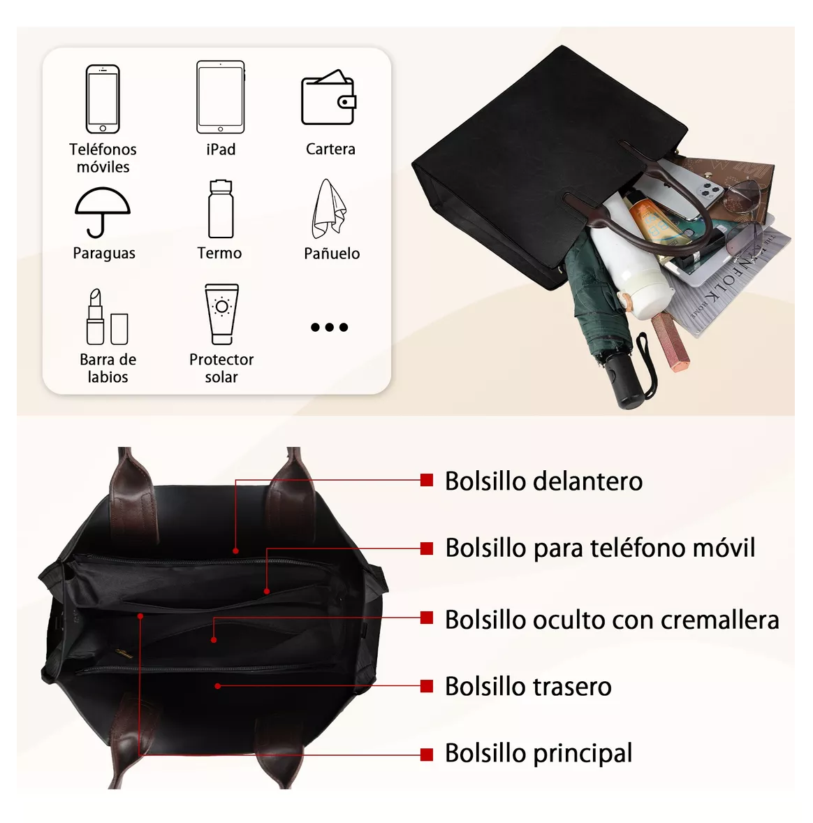 Foto 5 pulgar | Bolso Crossbody de Mano Casuales Negro para Mujer