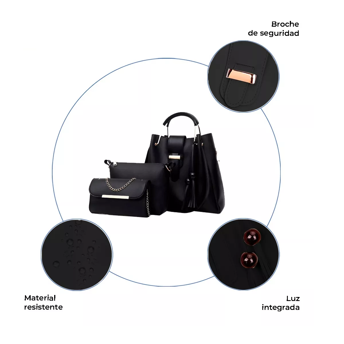 Foto 2 | Set de 3 Bolsas Belug Negras PU