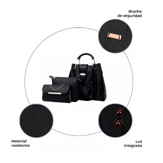 Foto 2 | Set de 3 Bolsas Belug Negras PU