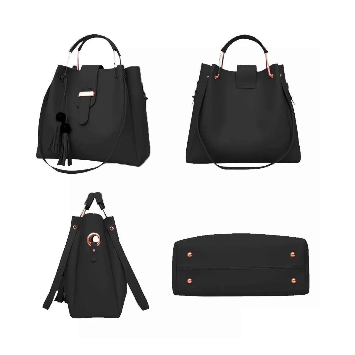 Foto 4 pulgar | Set de 3 Bolsas Belug Negras PU