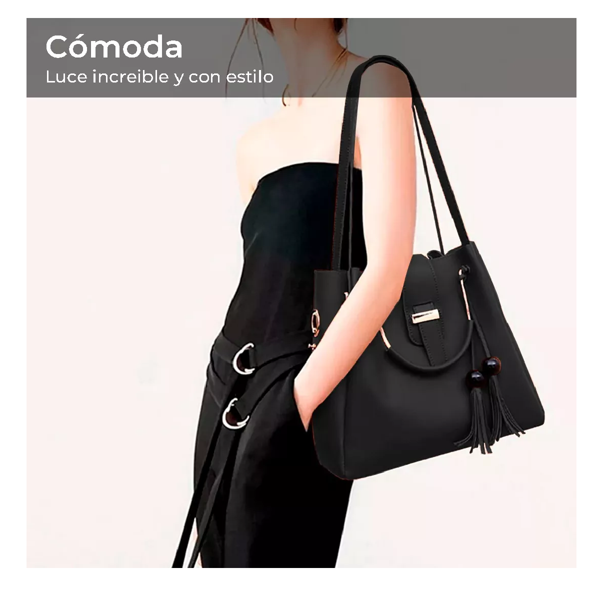 Foto 4 | Set de 3 Bolsas Belug Negras PU