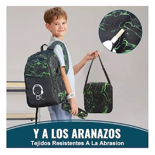 Foto 2 | Set 3 Mochila Antirrobo Laptop Mochila Luminosa Gran Capacid Negro Verde