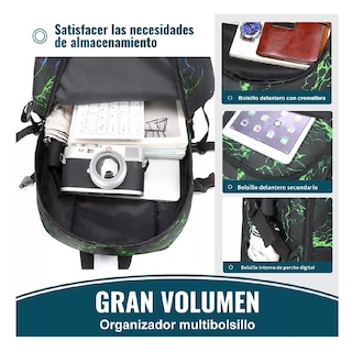 Foto 3 | Set 3 Mochila Antirrobo Laptop Mochila Luminosa Gran Capacid Negro Verde