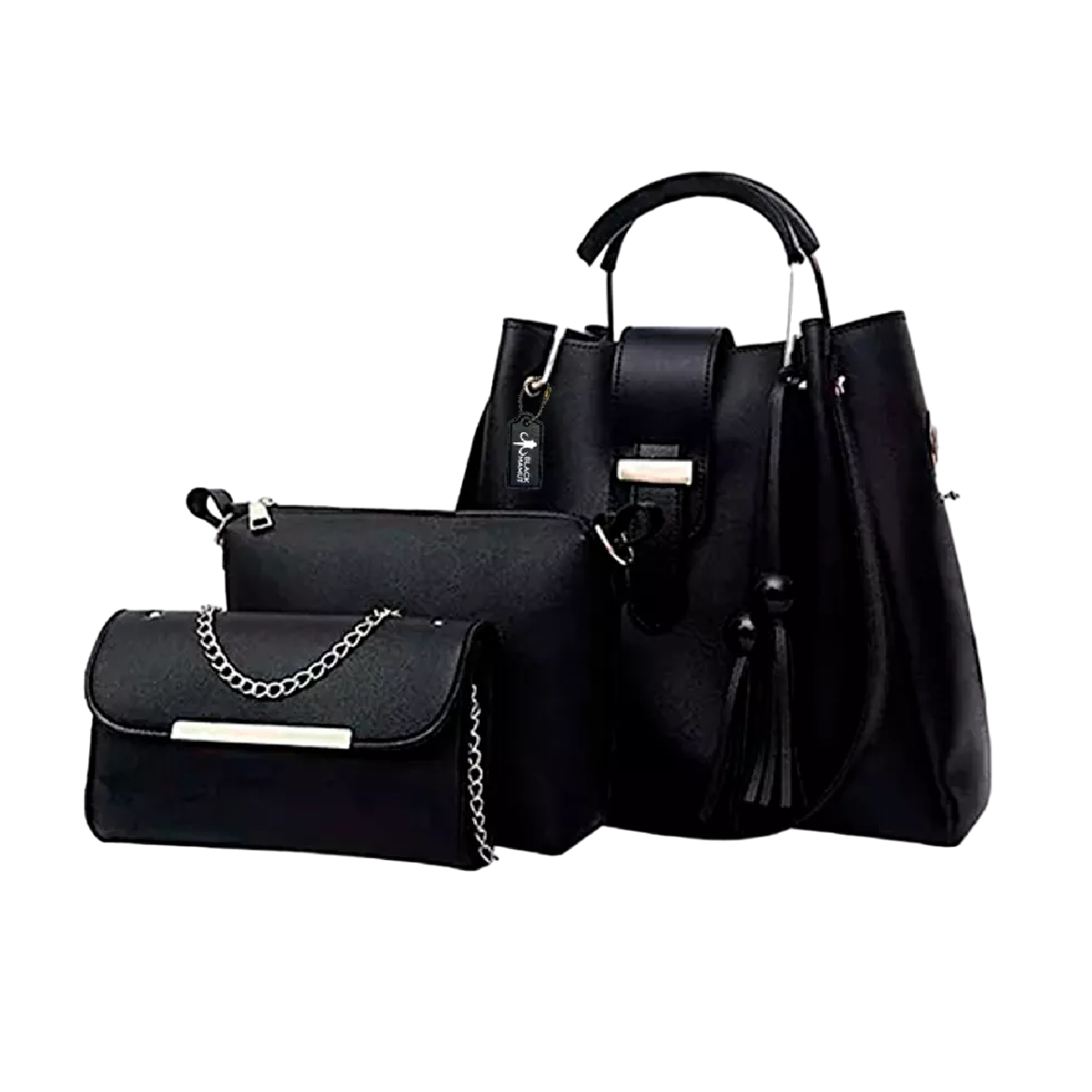 Set 3 Bolsas Mujer Borla Moda Cartera Crossbody Tote Hobo Pu Color Negro