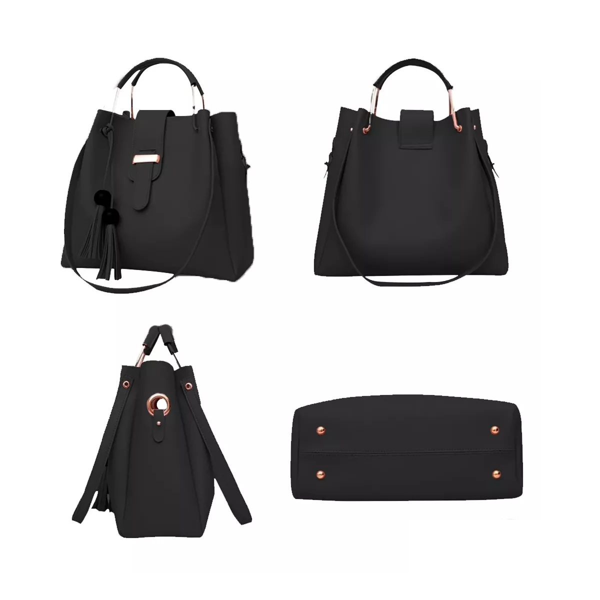 Foto 4 pulgar | Set 3 Bolsas Mujer Borla Moda Cartera Crossbody Tote Hobo Pu Color Negro