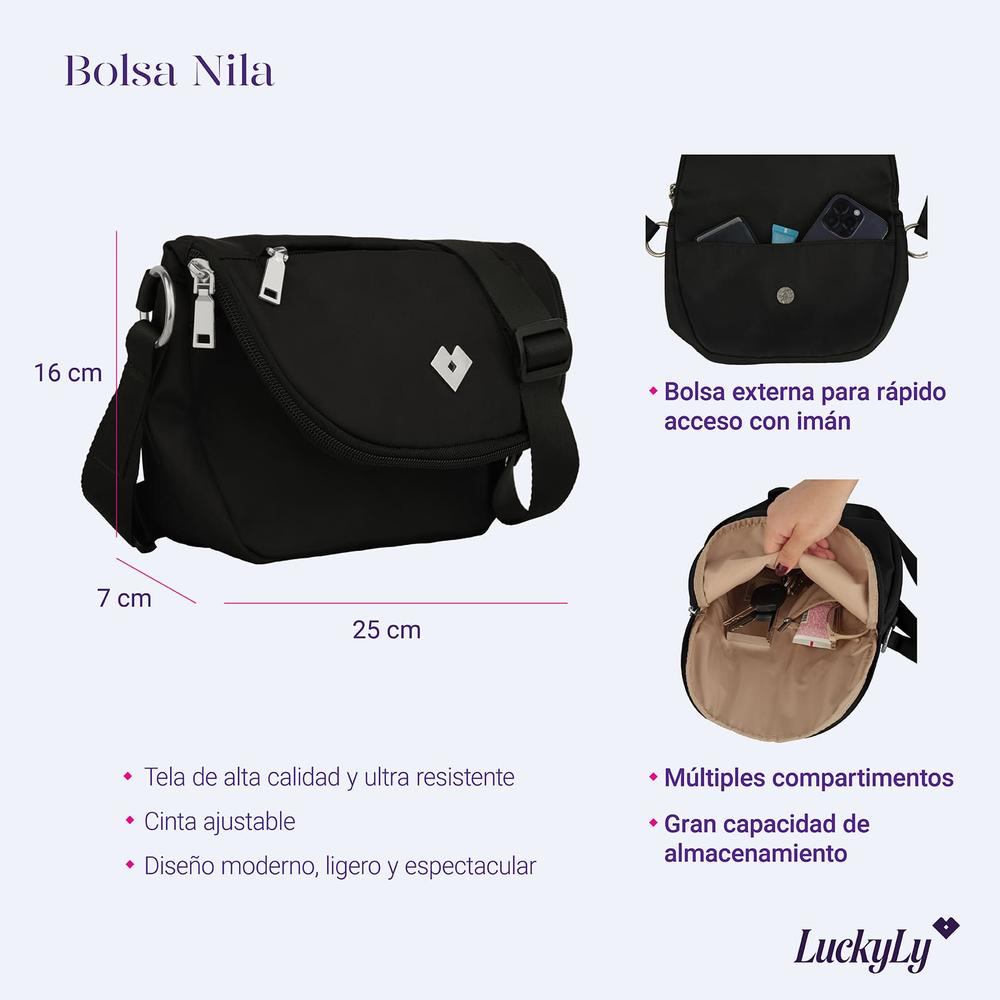 Foto 7 pulgar | Bolsa Crossbody LuckyLy Negra para Mujer