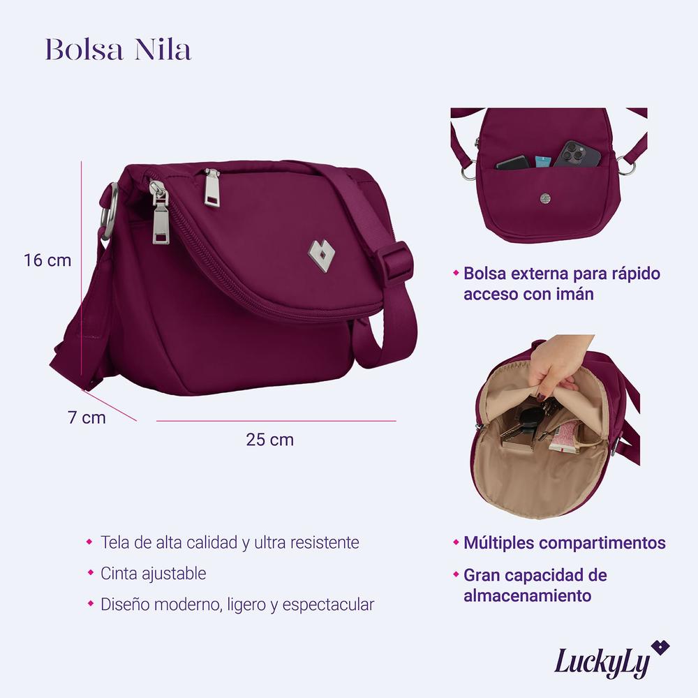 Foto 7 pulgar | Bolsa Crossbody Bandolera LuckyLy Nila Vino para Mujer