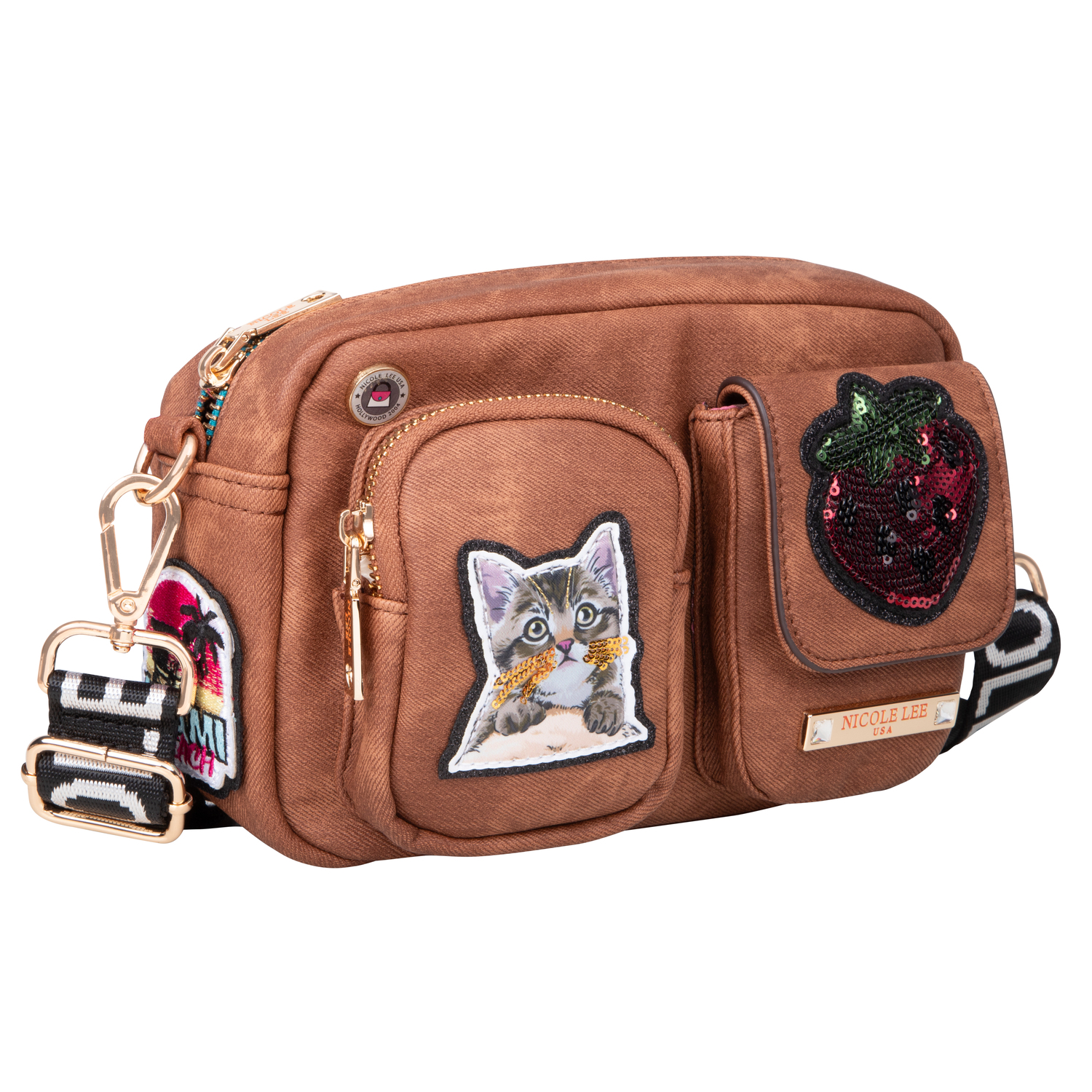 Bolsa Cruzada Nicole Lee Mezclilla y Parches Bordados