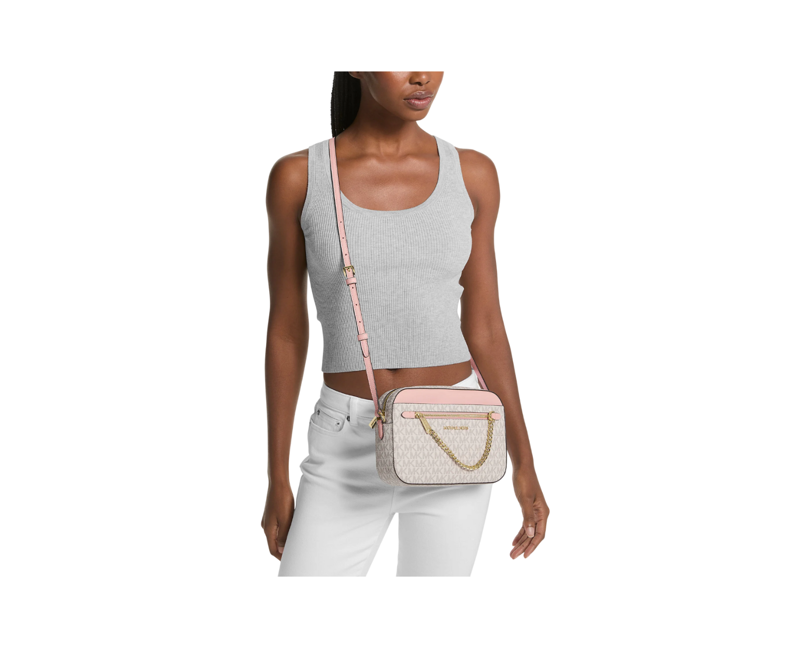 Foto 5 pulgar | Bolsa Michael Kors Jet Set Large Logo Crossbody Bag 35s1gttc9b Rosa Vanilla