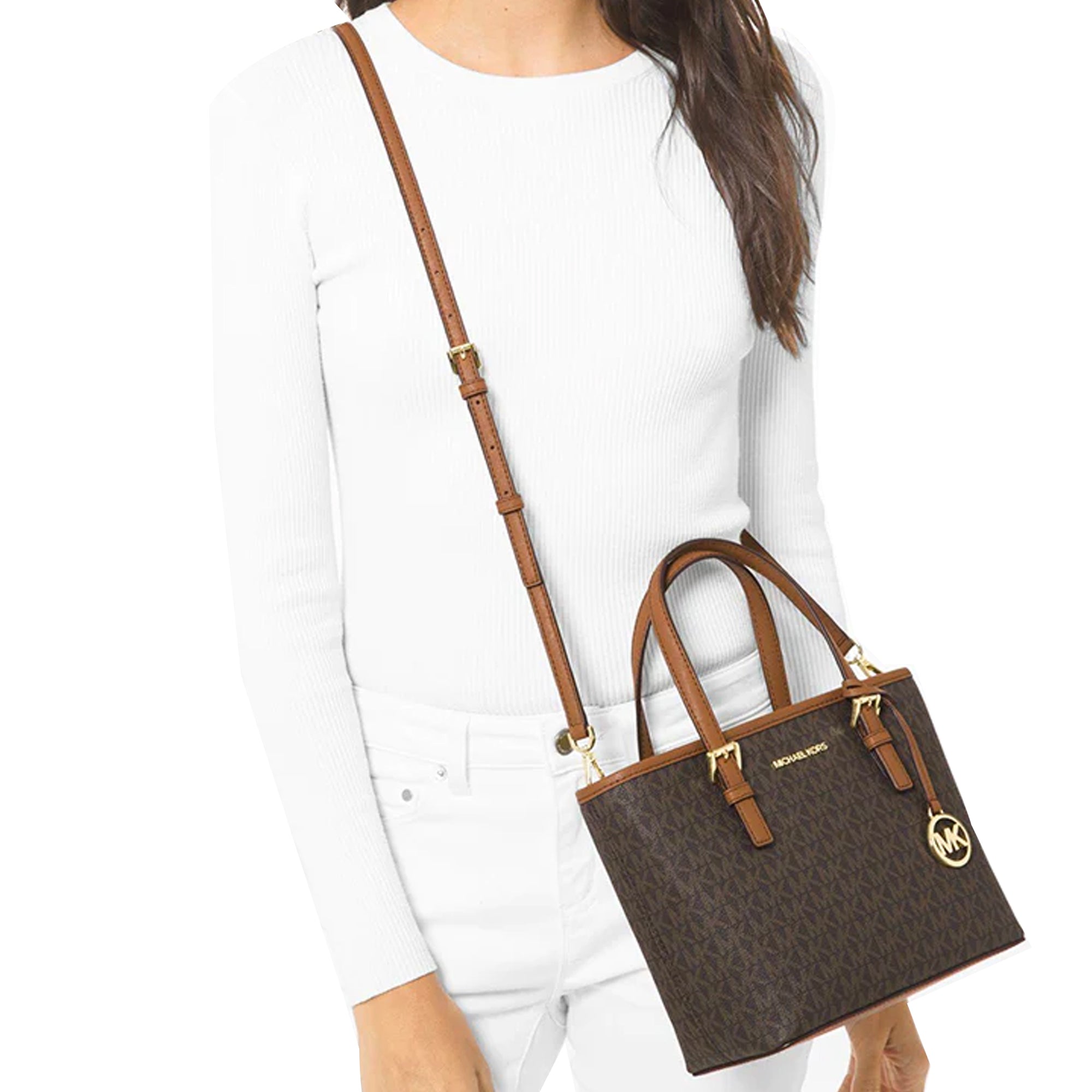 Foto 6 pulgar | Bolsa Michael Kors Jet Set Travel Extra-small Logo Top-zip Tote Bag 35t9gtvt0b Café