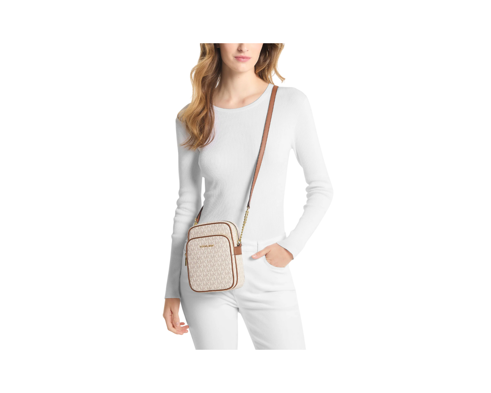 Foto 5 pulgar | Bolsa Crossbody Michael Kors Jet Set Travel Logo 35f1gtvc2b Beige