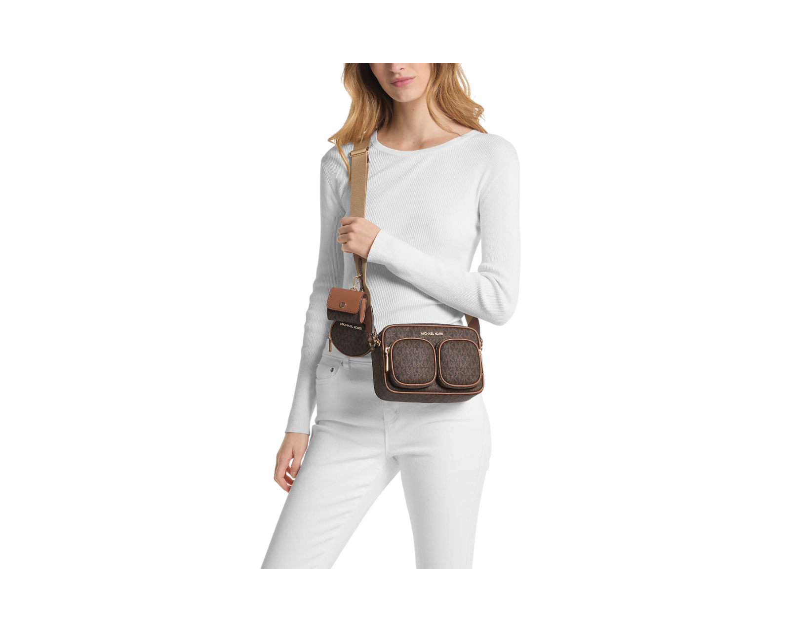 Foto 5 pulgar | Bolsa Michael Kors Jet Set Medium Logo Crossbody Bag con Funda para Apple Airpods Pro 35sgttc2b Café
