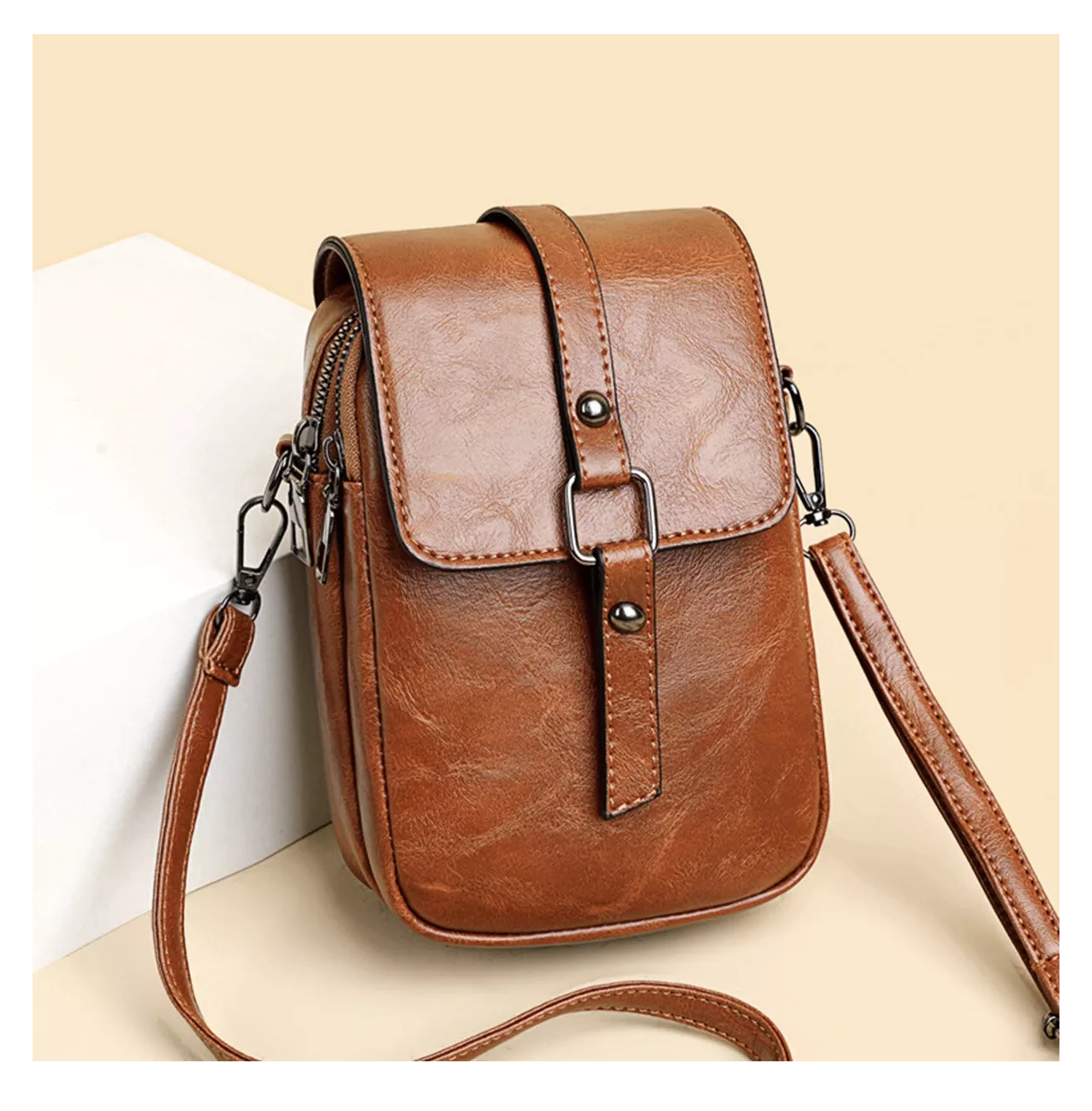 Foto 4 pulgar | Bolso Para Mujer Cartera Bandolera De Moda Para Celular Marrón