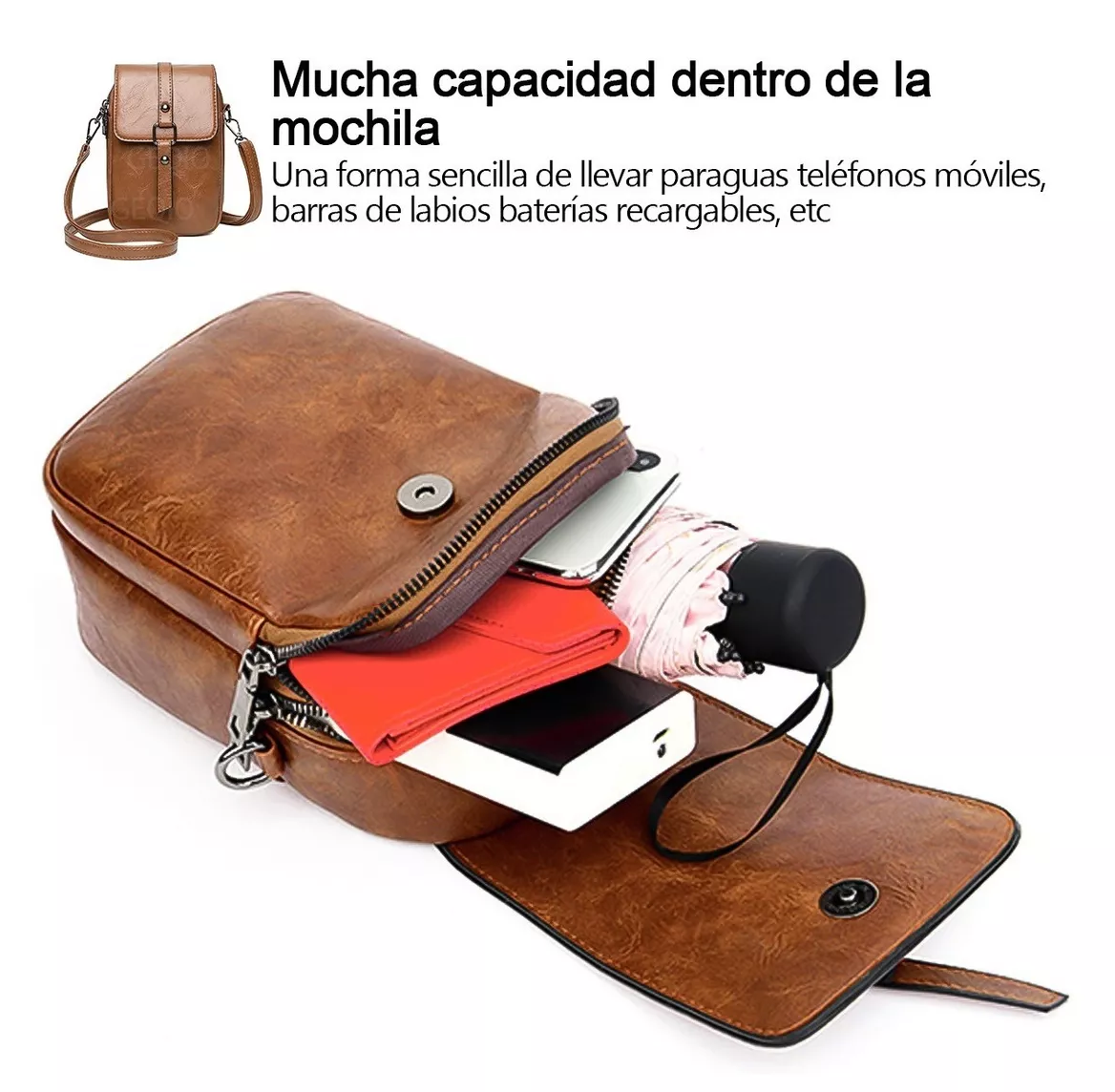 Foto 5 pulgar | Bolso Para Mujer Cartera Bandolera De Moda Para Celular Marrón
