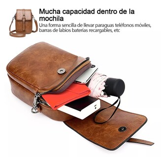 Foto 4 | Bolso Para Mujer Cartera Bandolera De Moda Para Celular Marrón