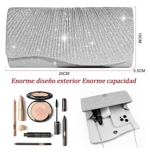 Foto 2 | Bolso De Noche Embrague Para Mujer De Fiesta Y Boda Plateado