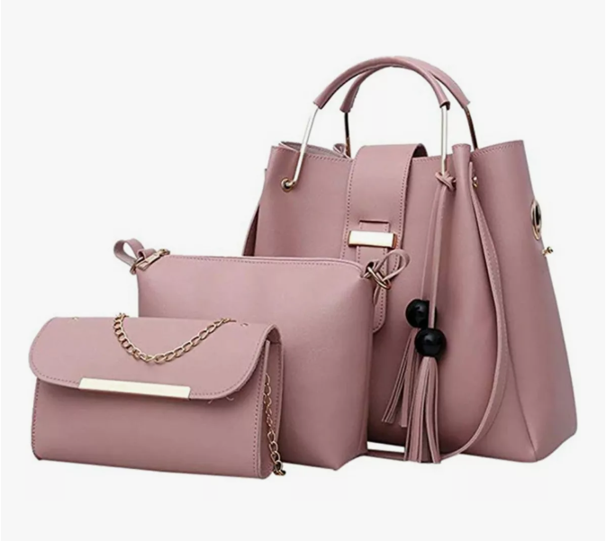 Set 3 Bolsas Bandolera Mujer Cosmetiquera Cartera Crossbody Color Rosa