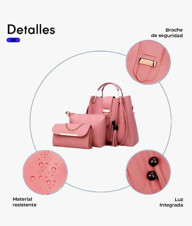 Foto 4 pulgar | Set 3 Bolsas Bandolera Mujer Cosmetiquera Cartera Crossbody Color Rosa
