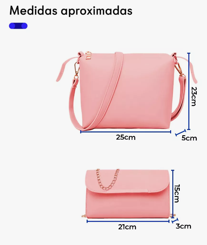 Foto 5 pulgar | Set 3 Bolsas Bandolera Mujer Cosmetiquera Cartera Crossbody Color Rosa