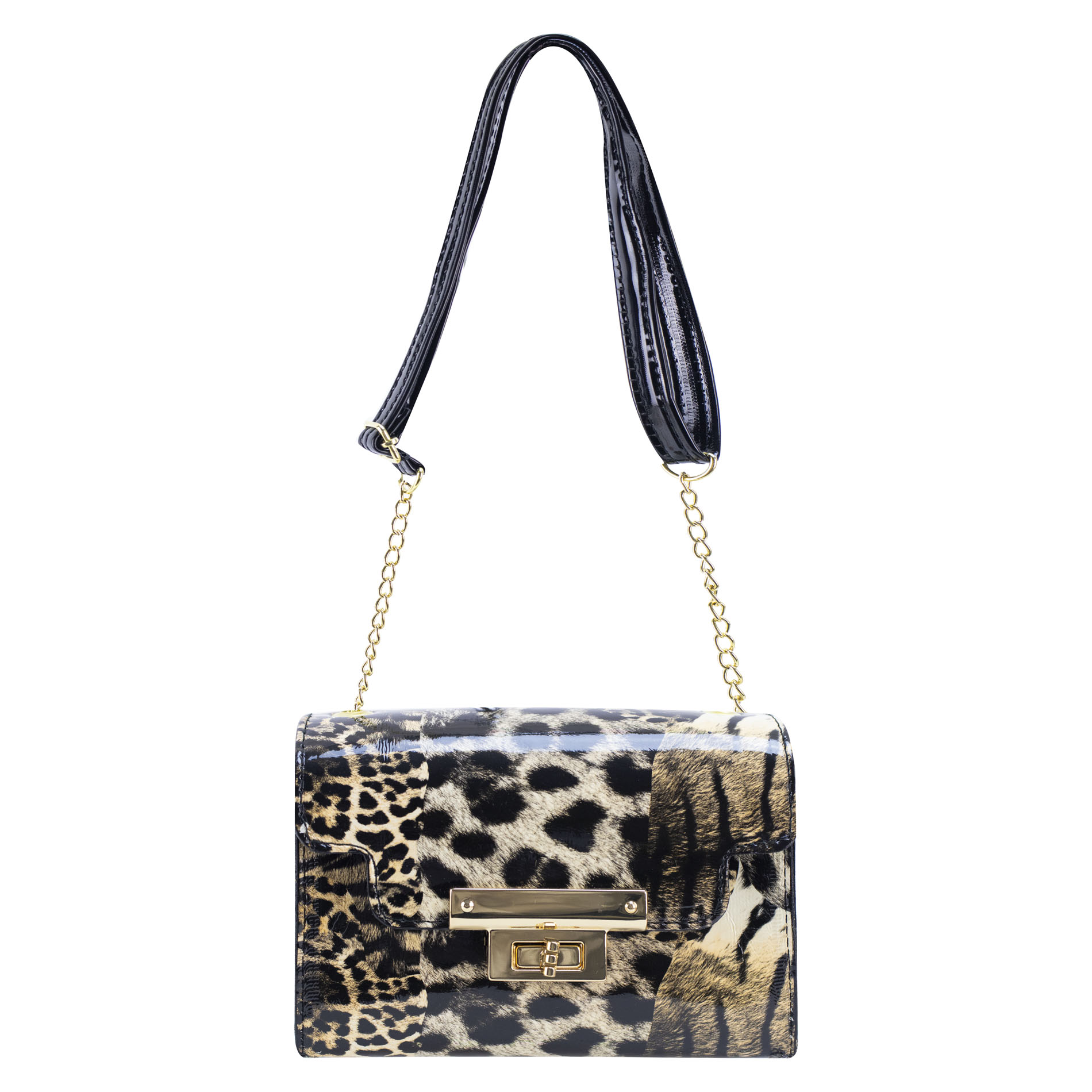 Foto 1 | Mariconera Para Dama Negro Charol Leopardo Sintetico Griselda Nueva Imagen