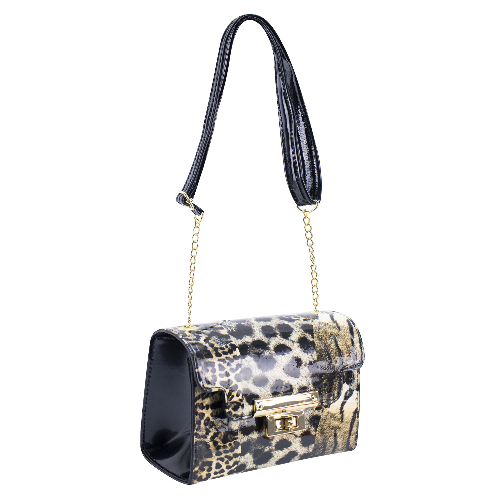 Foto 2 | Mariconera Para Dama Negro Charol Leopardo Sintetico Griselda Nueva Imagen