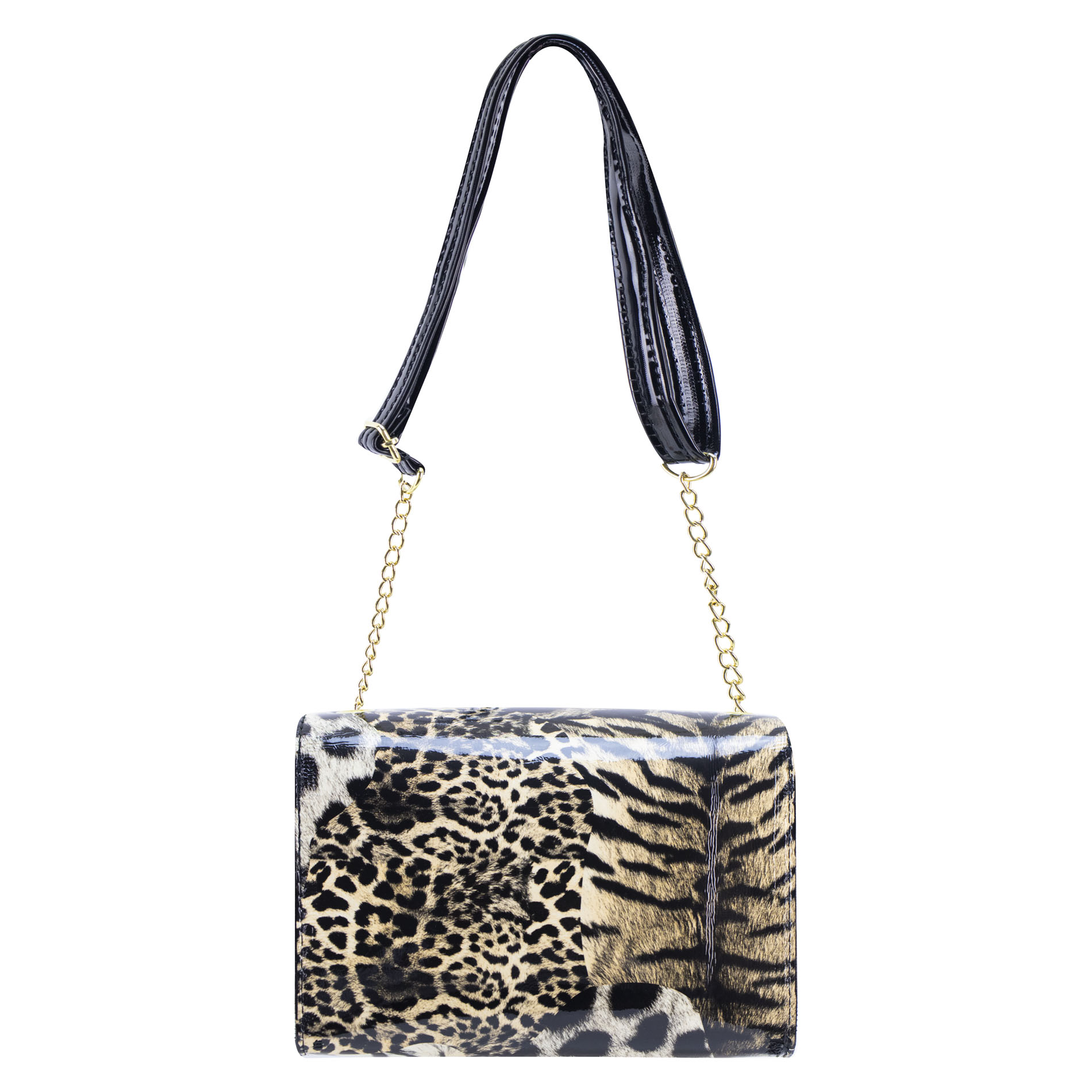 Foto 3 | Mariconera Para Dama Negro Charol Leopardo Sintetico Griselda Nueva Imagen