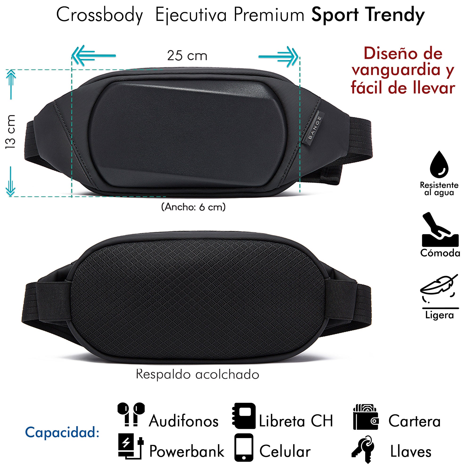 Foto 2 pulgar | Crossbody Sport Premium Con Carcasa Rígida - Gris