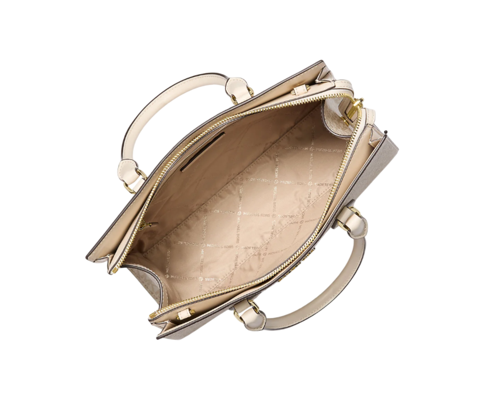 Foto 3 pulgar | Bolsa Michael Kors Sheila Medium Signature Logo And Metallic Satchel 35f4g6hs3v Beige