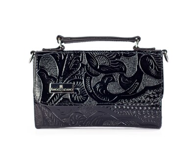 Foto 1 | Bolso Crossbody de Piel A Ángelozano Lupita Negro con Grabado Tipo Cincelado