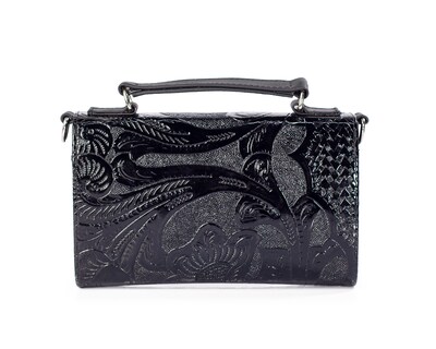 Foto 2 | Bolso Crossbody de Piel A Ángelozano Lupita Negro con Grabado Tipo Cincelado