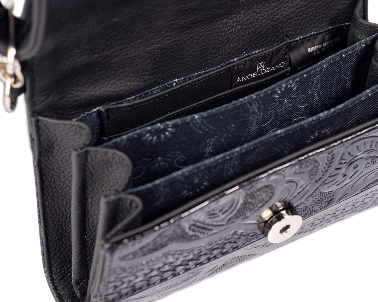 Foto 5 pulgar | Bolso Crossbody de Piel A Ángelozano Lupita Negro con Grabado Tipo Cincelado