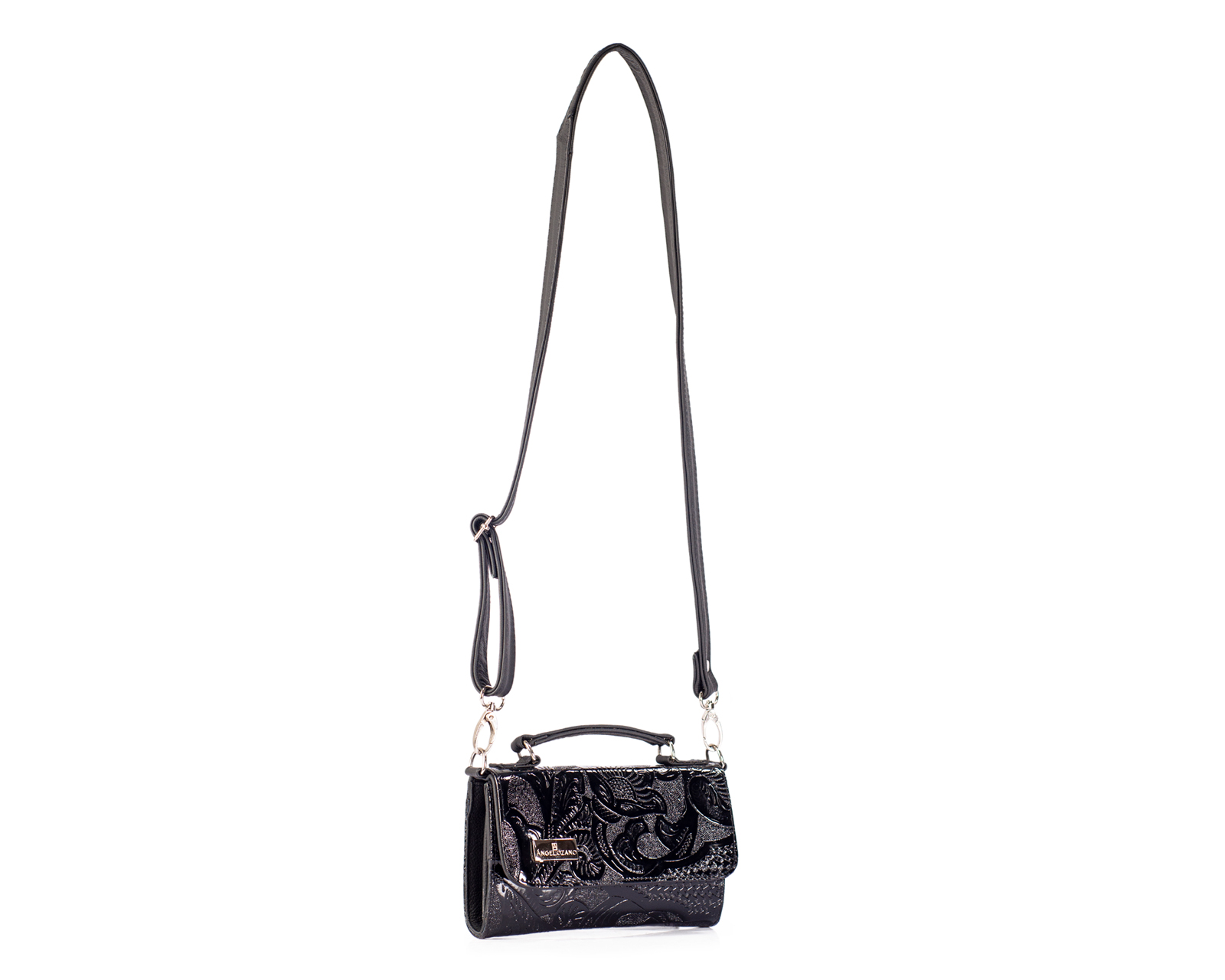 Foto 6 pulgar | Bolso Crossbody de Piel A Ángelozano Lupita Negro con Grabado Tipo Cincelado