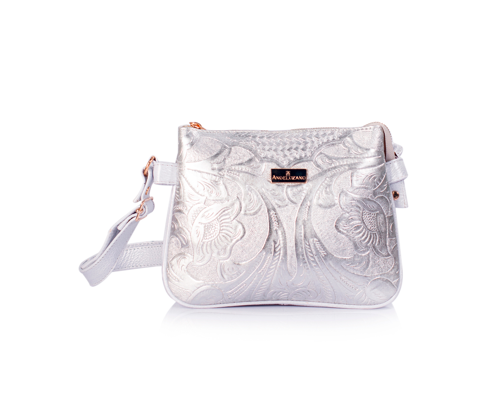 Bolso Crossbody de Piel A Ángelozano Jaqueline con Grabado Tipo Cincelado