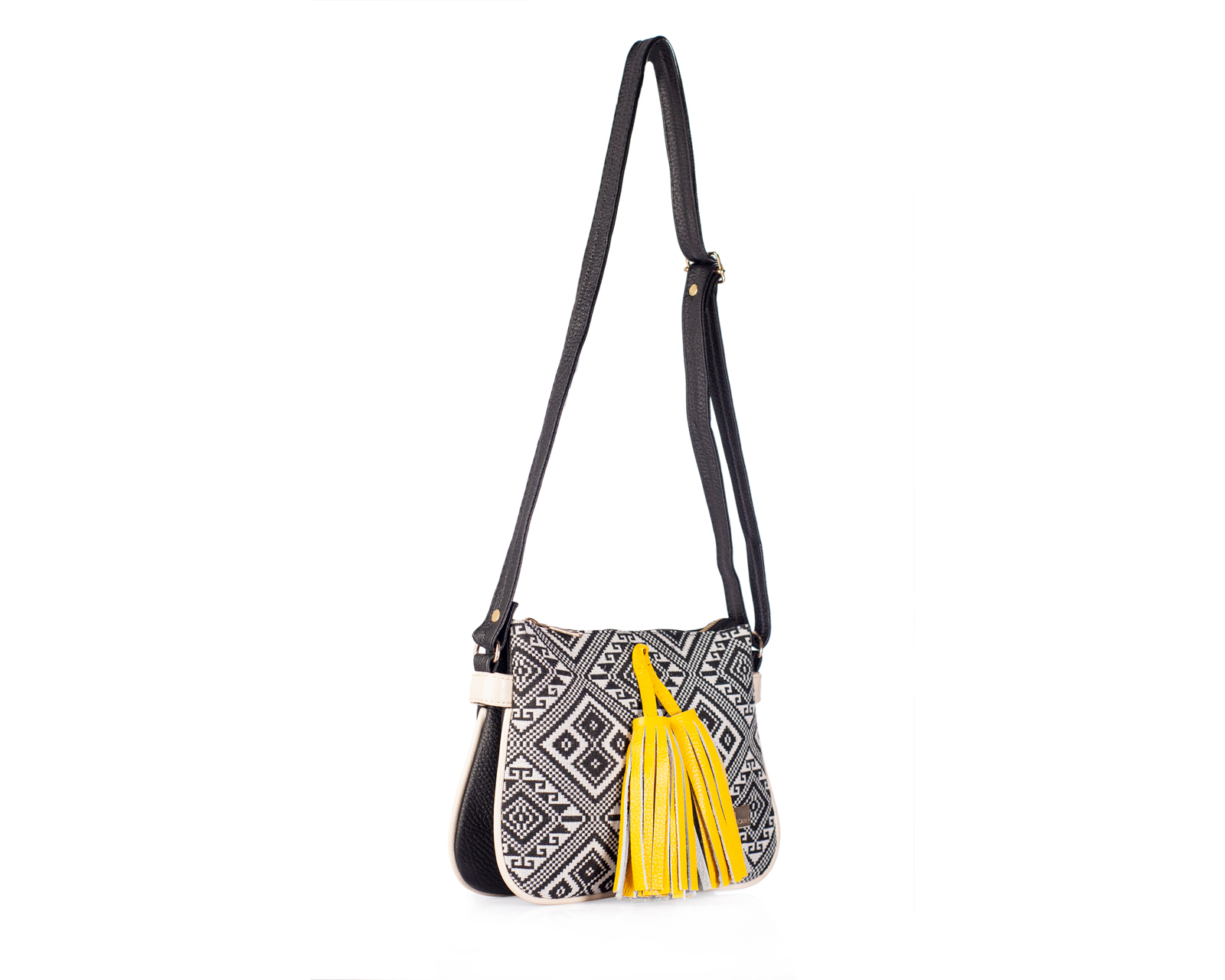 Foto 6 pulgar | Bolso Crossbody  A Ángelozano De Piel Vacuna Con Telar Étnico, Modelo Jaqueline