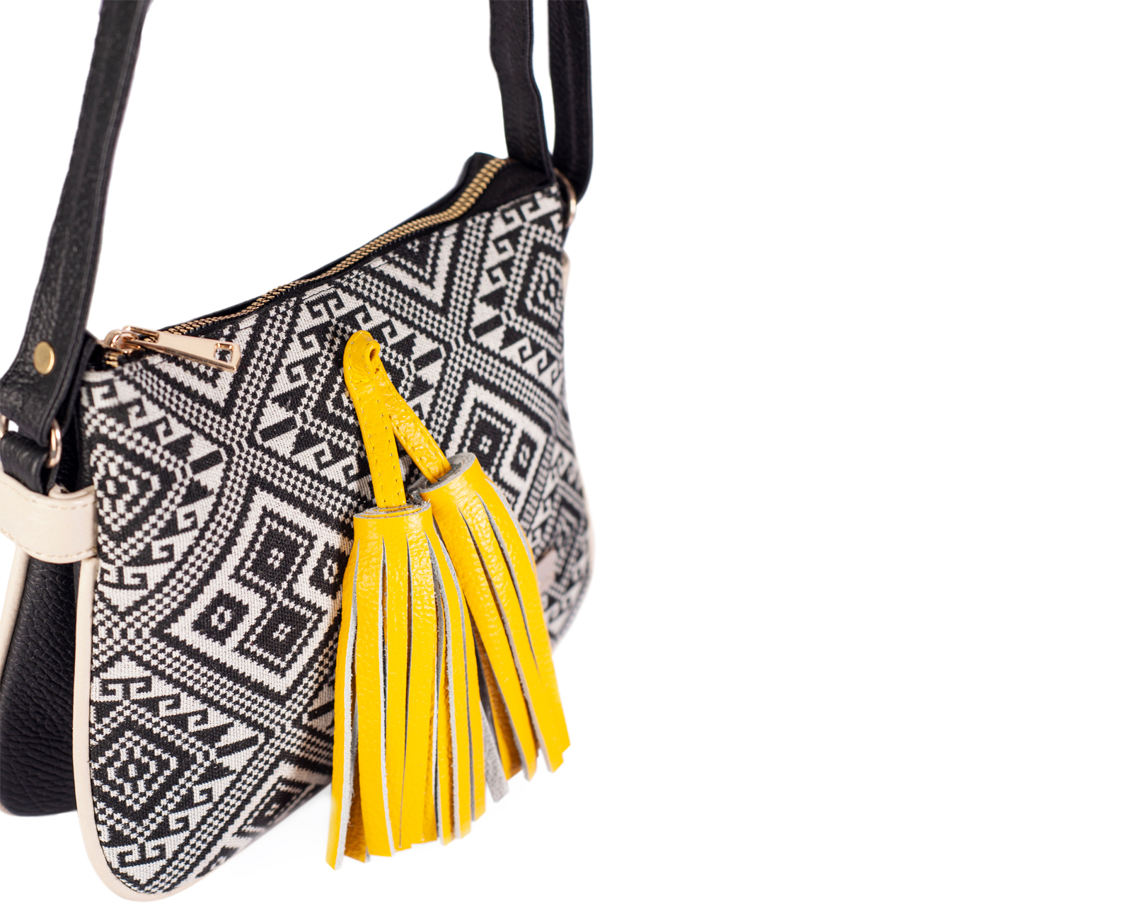 Foto 7 pulgar | Bolso Crossbody  A Ángelozano De Piel Vacuna Con Telar Étnico, Modelo Jaqueline